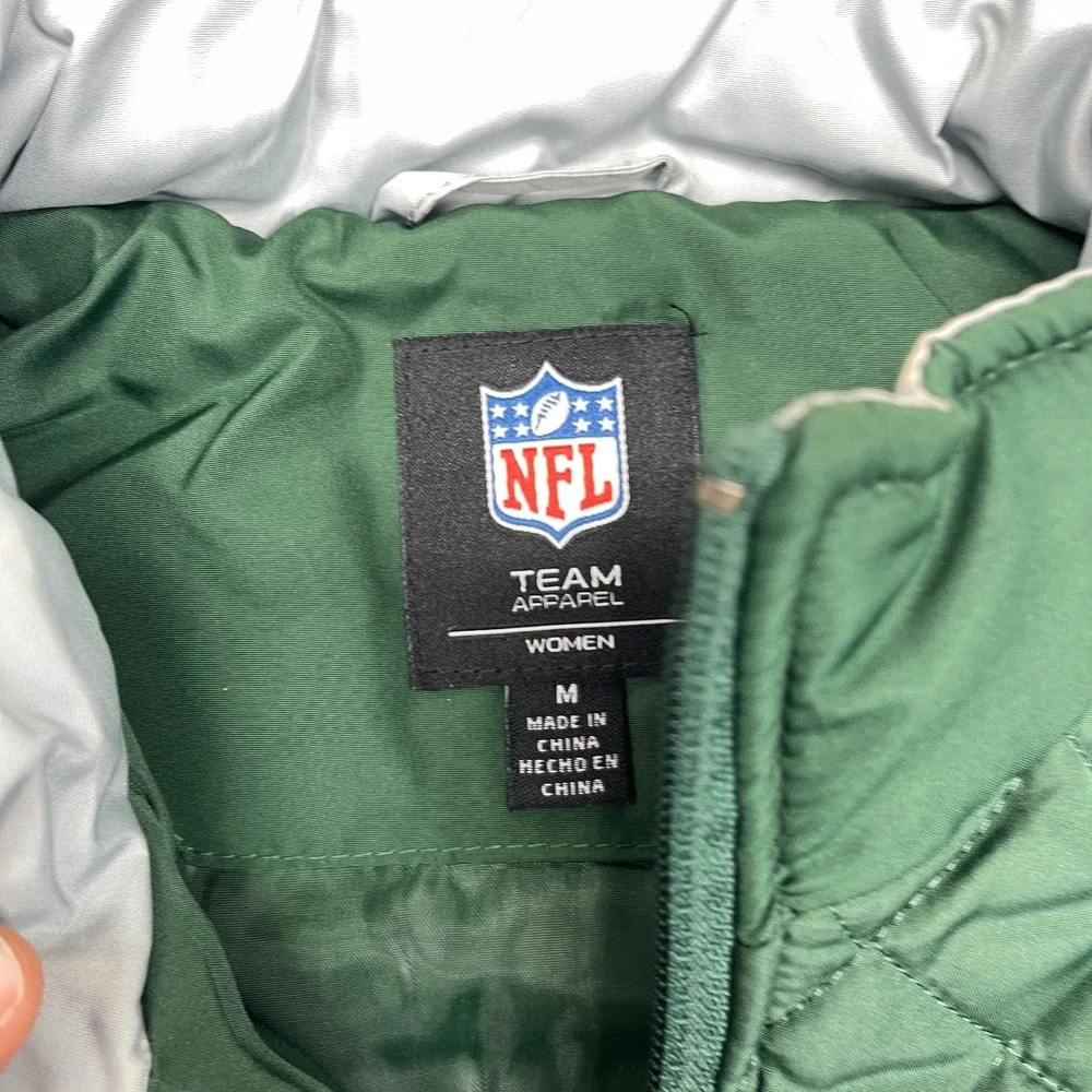New York Jets Quilted Vest Womens Medium Green NFL Football Sports Full Zip‎